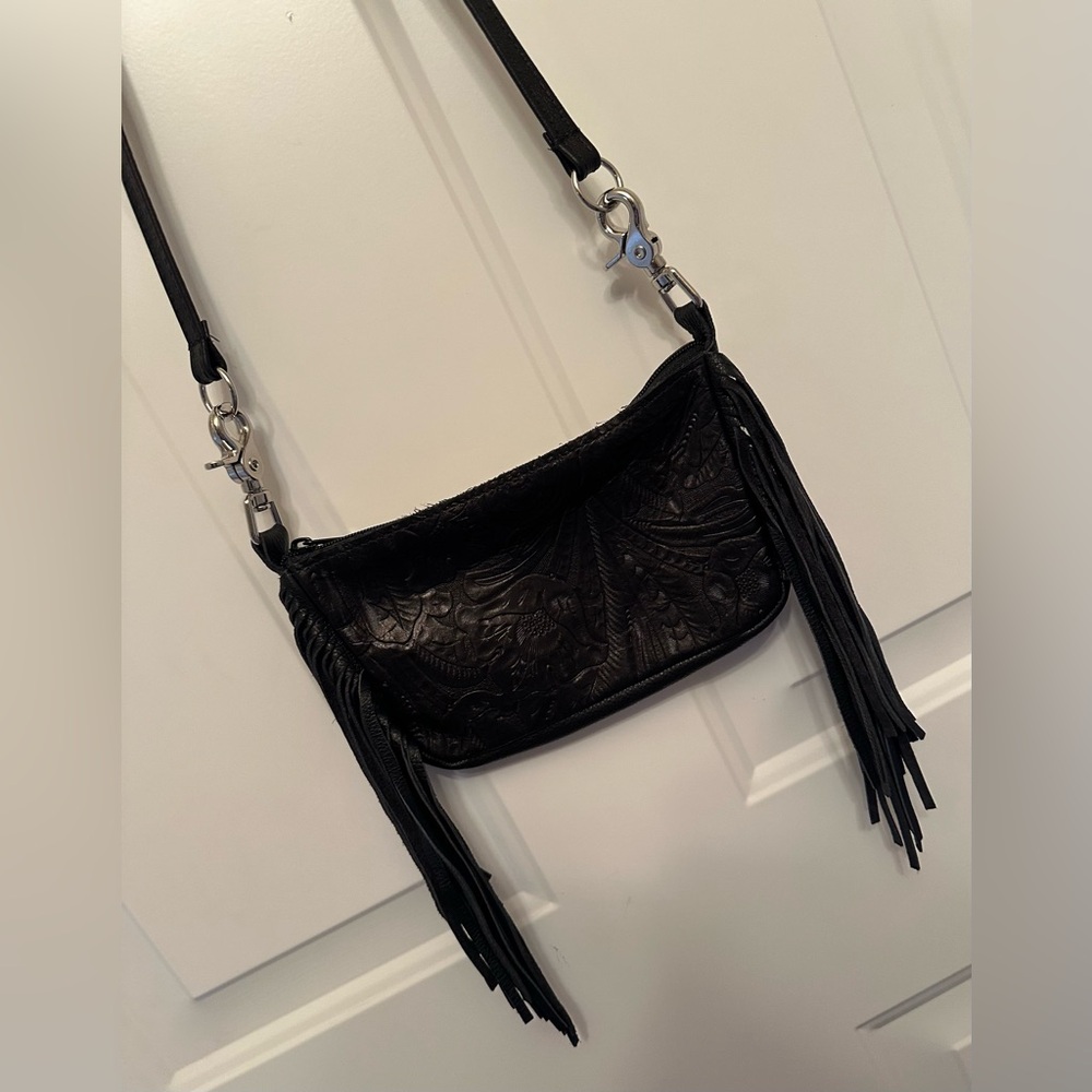 Hip Bag Company Black Leather Fringe Crossbody – Handmade USA - Picture 6 of 10